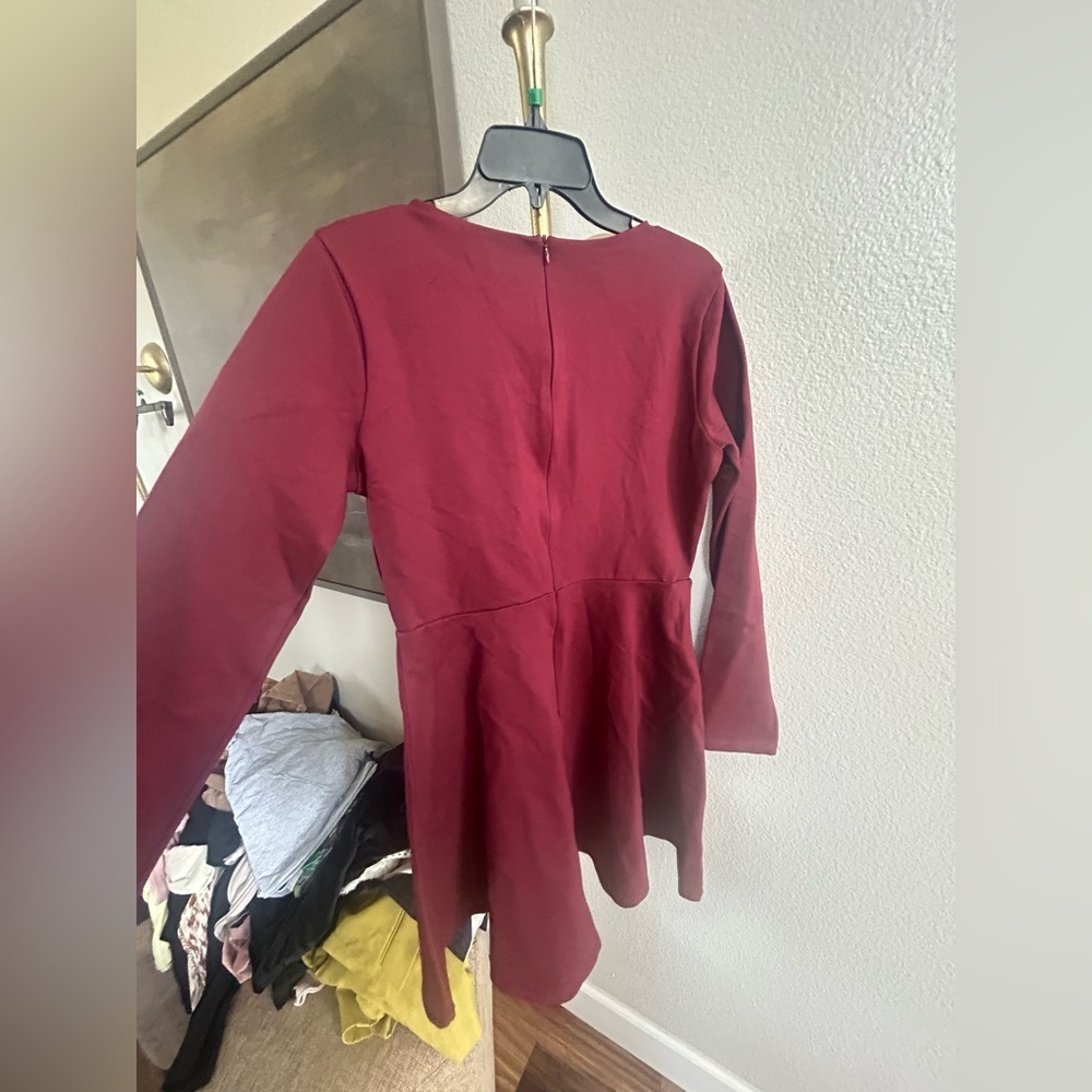 NWOT Lulus Forever Chic Burgundy Long Sleeve Fit-and-Flare Dress - Picture 5 of 11